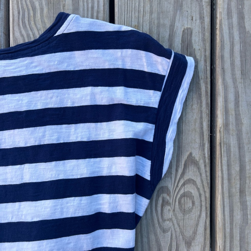 J Crew Navy White Striped‎ Tie Waist T-Shirt Dress in 100% Cotton | Sz L Classic - Picture 16 of 16